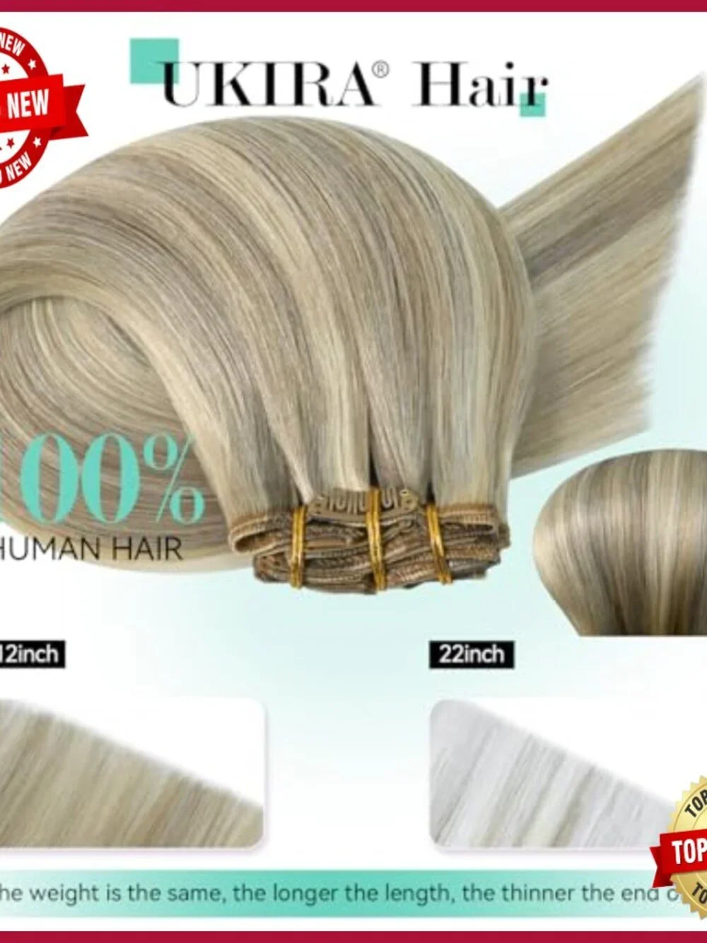 22 Inch Real Human Hair Clip In Extensions, 7pcs 75g Straight Remy Hair